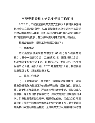 市纪委监委机关党总支党建工作汇报（2200字总结）
