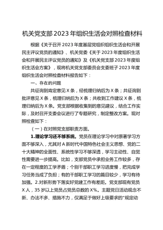 党支部班子2023年组织生活会对照检查2900字（对照党支部职责、政治功能和组织功能方面）