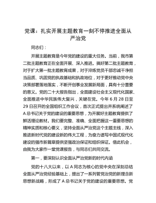 党课：扎实开展主题教育 一刻不停推进全面从严治党