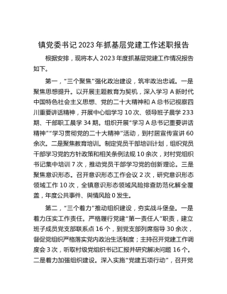 乡镇书记2023年抓基层党建工作述职报告2500字