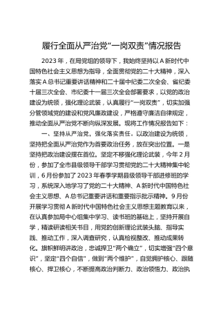 自然资源系统领导2023年度履行全面从严治党“一岗双责”情况报告2900字