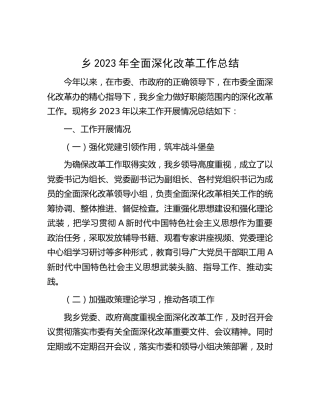 乡镇2023年全面深化改革工作总结