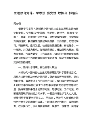 主题教育党课：学思想 强党性 敢担当 抓落实