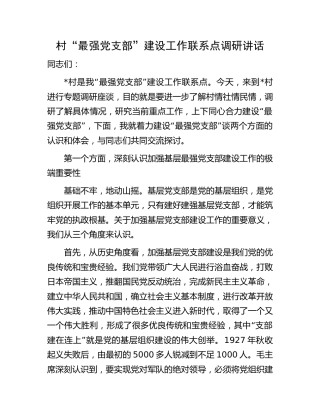 村“最强党支部”建设工作联系点调研讲话