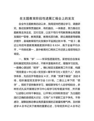 教育系统在主题教育阶段性进展汇报会上的发言（2000字总结）