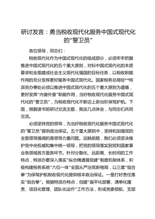 税务系统研讨发言：勇当税收现代化服务中国式现代化的“警卫员”