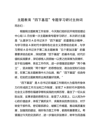 中心组主题教育“四下基层”专题学习研讨主持词、讲话5100字