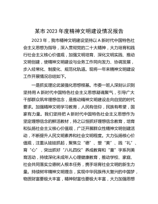 市2023年度精神文明建设情况报告