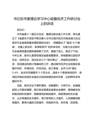 书记在市委理论学习中心组暨经济工作研讨会上的讲话