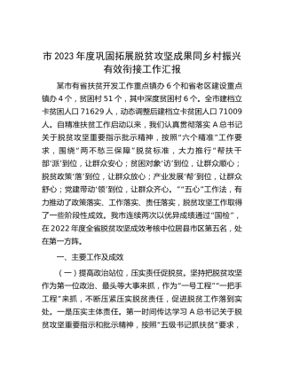 市2023年度巩固拓展脱贫攻坚成果同乡村振兴有效衔接工作汇报5500字