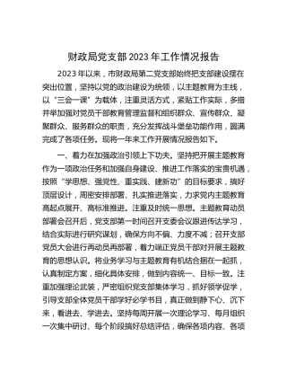 党支部2023年工作情况报告（财政2600字党建总结）