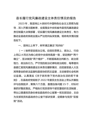 县长2023年履行党风廉政建设主体责任情况的报告（2800字总结）