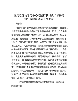 中心组践行新时代“枫桥经验”专题研讨会上的发言