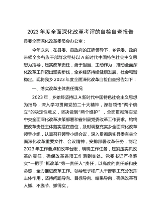 2023年度全面深化改革考评的自检自查报告（乡镇4700字总结）
