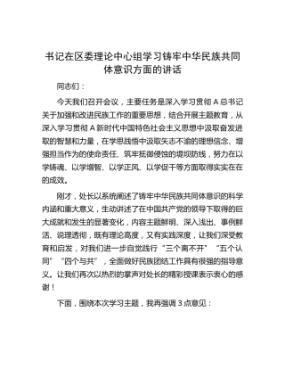 书记在区委中心组学习铸牢中华民族共同体意识方面的讲话