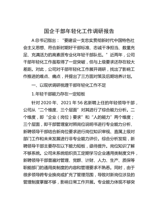 国企（公司）干部年轻化工作调研报告