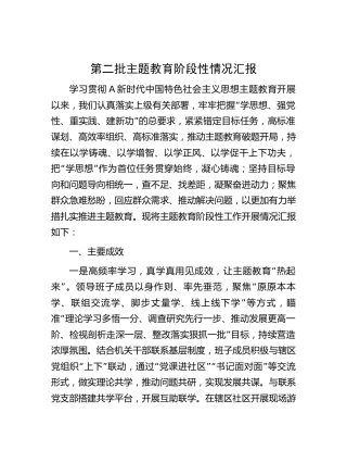 第二批主题教育阶段性情况总结汇报3100字