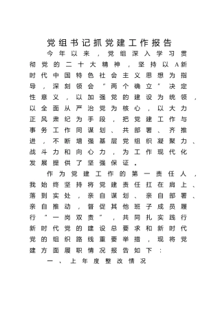 2023年度党组书记抓党建工作报告3300字