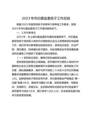 2023年市纪委监委班子工作总结6100字