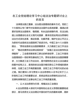 在工会党组理论学习中心组法治专题研讨会上的发言