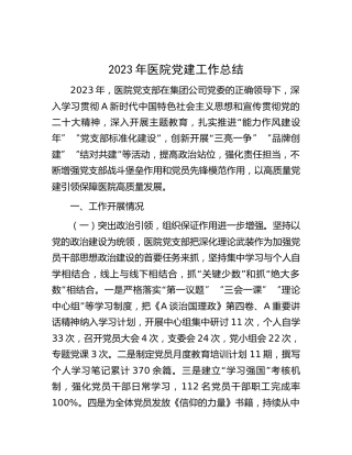 2023年医院党建工作总结3800字