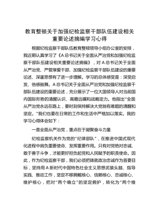 教育整顿关于加强纪检监察干部队伍建设相关论述摘编学习心得发言2400字