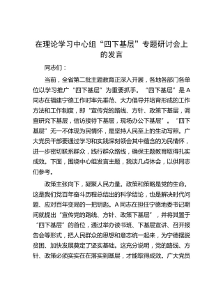 中心组“四下基层”专题研讨会上的发言