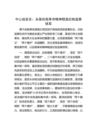 中心组发言：永葆自我革命精神 锻造纪检监察铁军