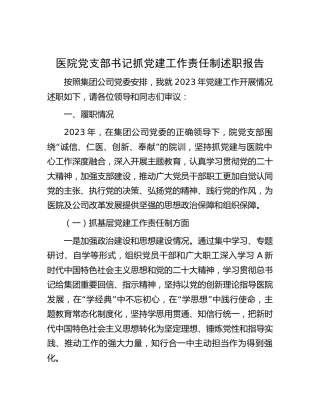 医院党支部书记2023年抓党建工作责任制述职报告2900字