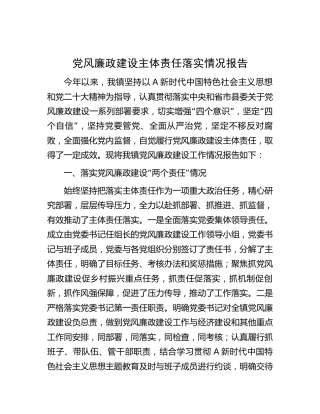 乡镇2023年党风廉政建设主体责任落实情况报告（2900字总结）