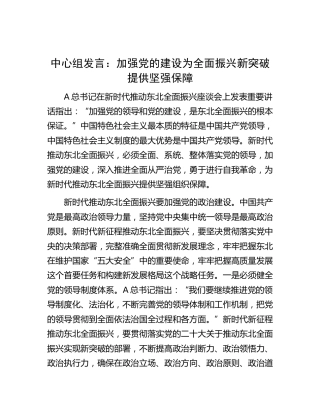 中心组发言：加强党的建设 为全面振兴新突破提供坚强保障