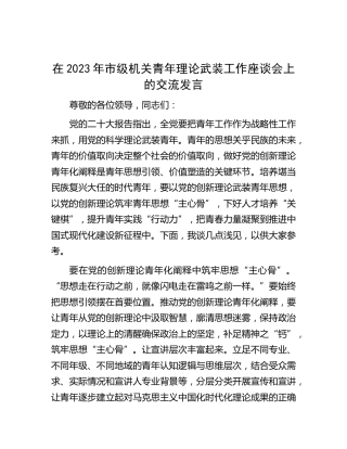 在2023年市级机关青年理论武装工作座谈会上的交流发言