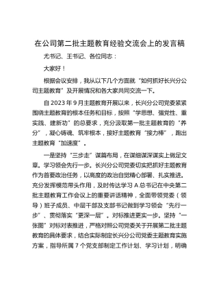 在公司第二批主题教育经验交流会上的发言（2300字总结）