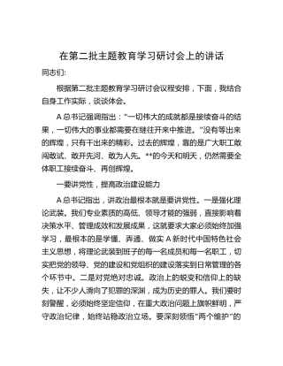 在第二批主题教育学习研讨会上的讲话3800字