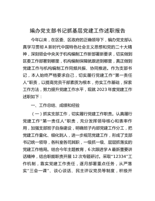 2023年书记抓党建工作述职报告3400字（编办）