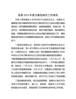 县2023年度为基层减负工作报告
