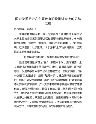 国企公司书记在主题教育阶段推进会上的总结汇报1800字