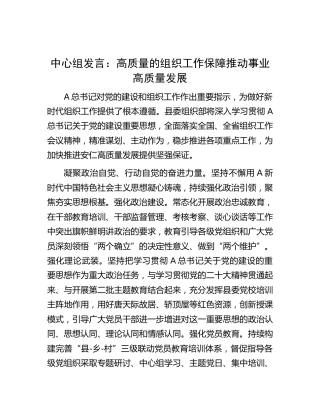 中心组发言：高质量的组织工作保障推动事业高质量发展