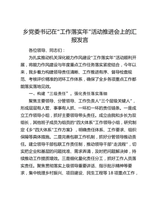 乡镇在“工作落实年”活动推进会上的汇报发言