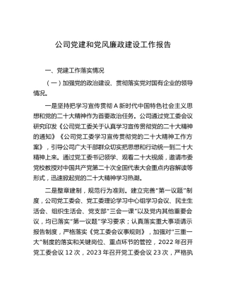 公司党建和党风廉政建设工作总结报告3700字