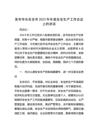 在全市2023年年底安全生产工作会议上的讲话