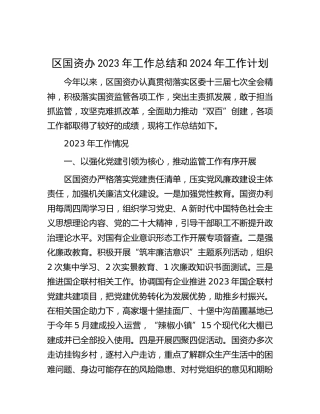 区国资办2023年工作总结