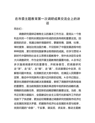 在市委主题教育第一次调研成果交流会上的讲话3000字