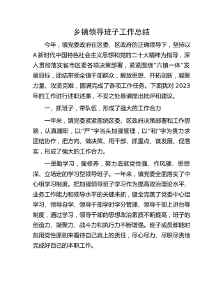 乡镇领导班子工作总结6500字