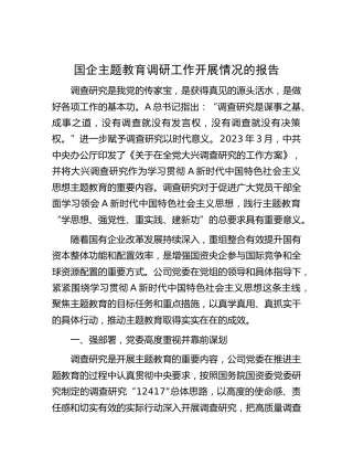 国企公司主题教育调研工作开展情况总结报告3500字