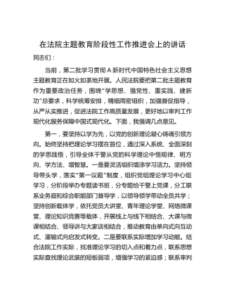在法院主题教育阶段性工作推进会上的讲话2500字