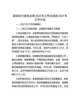 县综合行政执法局2023年工作总结