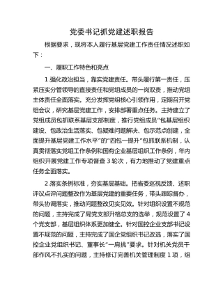党委书记抓党建述职报告2300 字