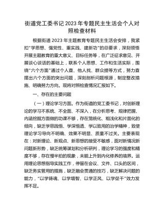 乡镇街道书记2023年主题教育民主生活会对照检查2篇