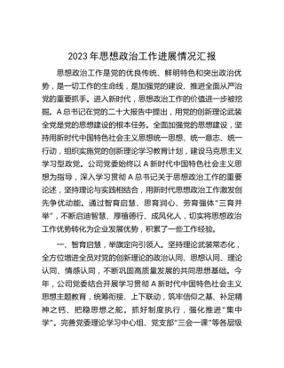 国企公司2023年思想政治工作进展情况汇报（2700字总结）